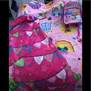 Shopkins twin comforter, curtains, mini backpack